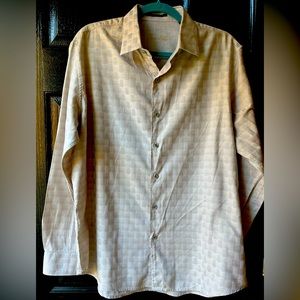 Tasso Elba Suprima Cotton Large 16-16 1/2 long sleeve button down shirt. Beige